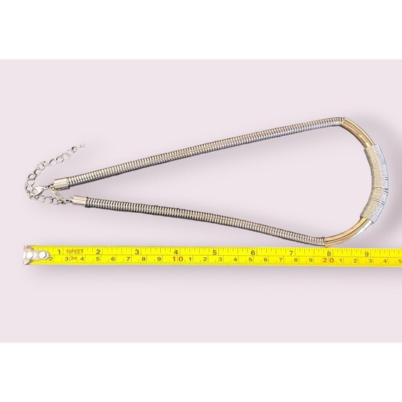 Vintage Freedom Silver Tone Statement Metal Bib Mesh Chain Necklace 20" - Picture 3 of 3